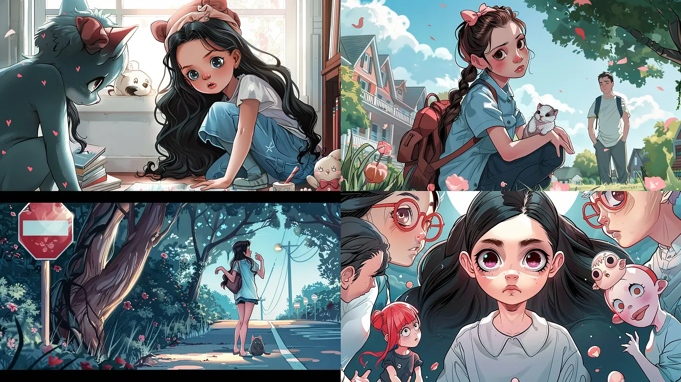 Whimsical Storybook Harmony: A Consistent Ode to Luminous Pastel Shades and Expressive Character Designs - Midjourney sref style