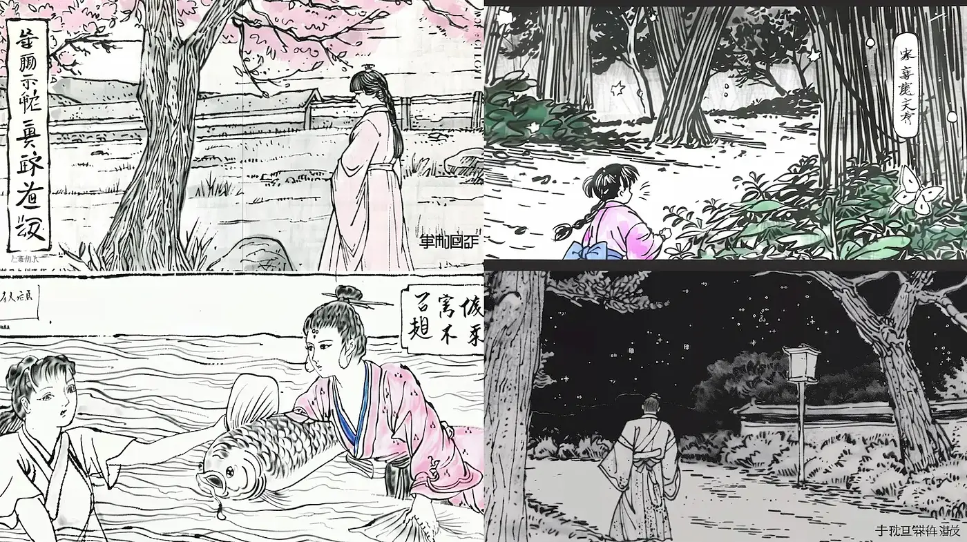 Japanese Artistic Expression in Monochrome with a Touch of Color - Midjourney sref style