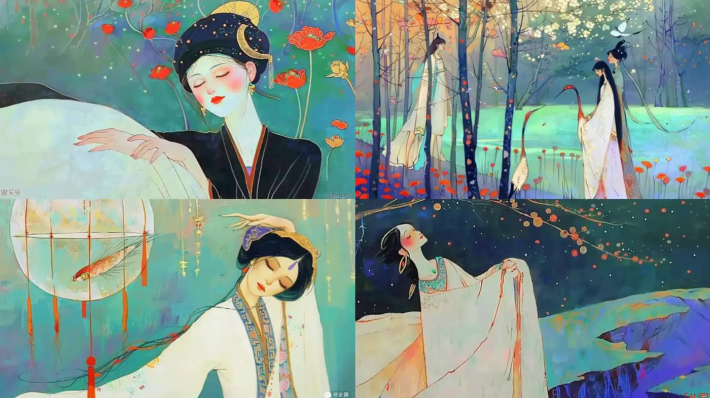 Ethereal Orient: A Blend of Eastern Traditional Art and Modern Fantasia - Midjourney sref style