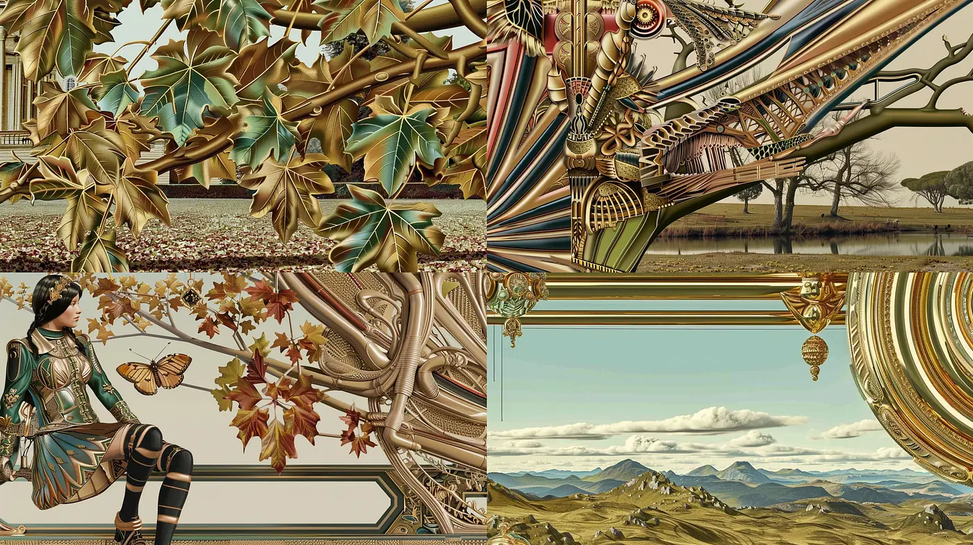 Autumnal Steampunk Reverie: An Art Nouveau and Surrealism Fusion - Midjourney sref style