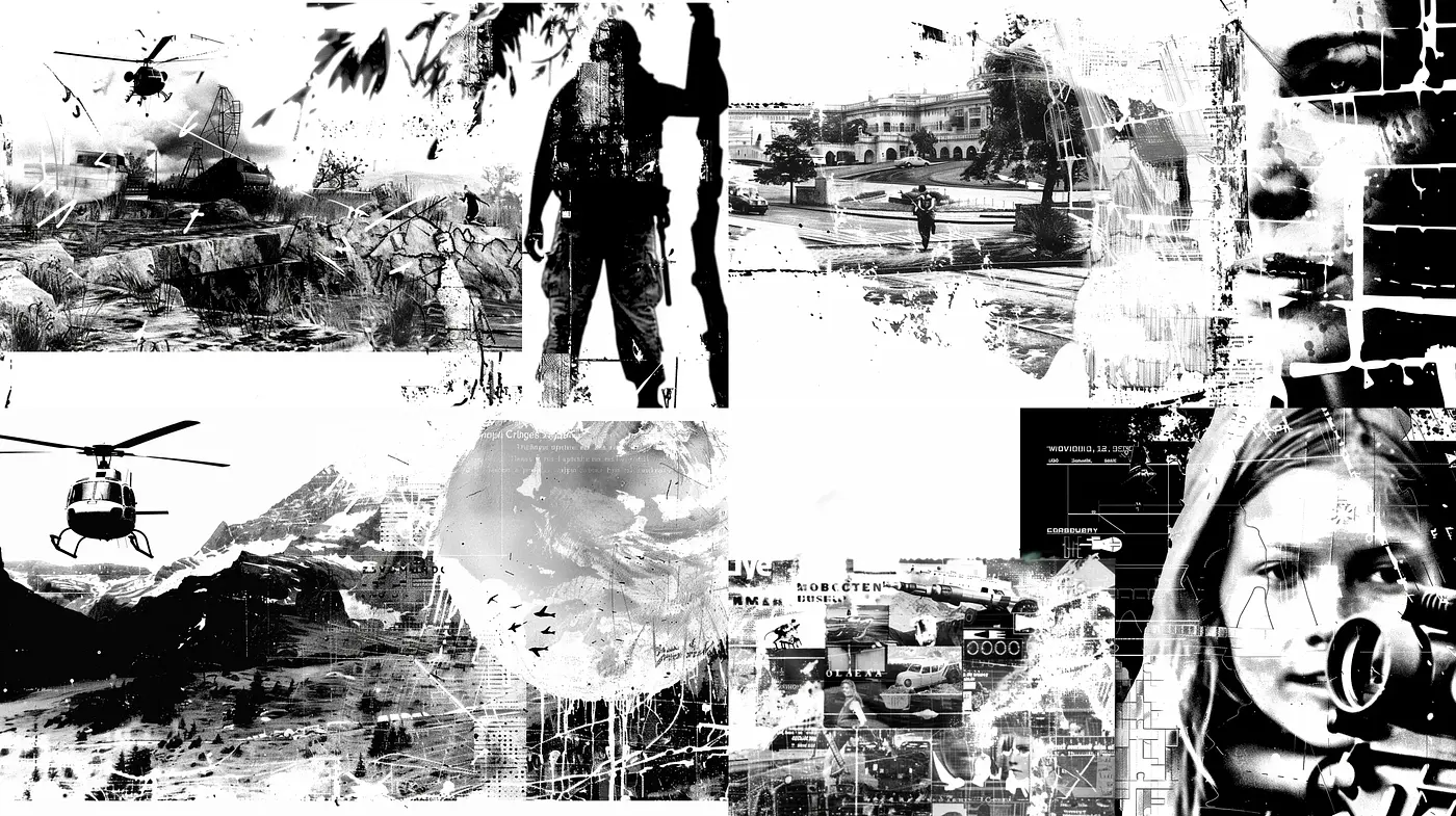 Monochromatic Photocollage Dreamscapes - Midjourney sref style