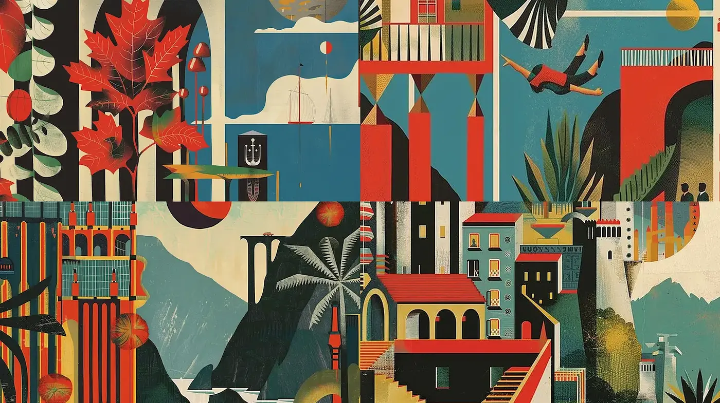 Colorful Modernist Collage with a Playful and Whimsical Aesthetic - Midjourney sref style