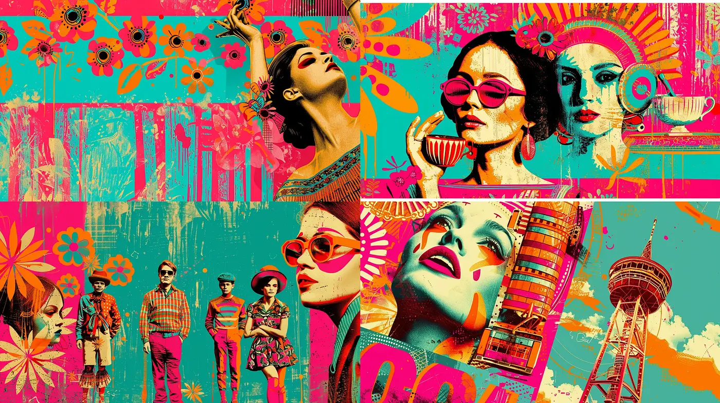 Retro Pop Art Fusion with Vivid Contrasts and Energetic Compositions - Midjourney sref style