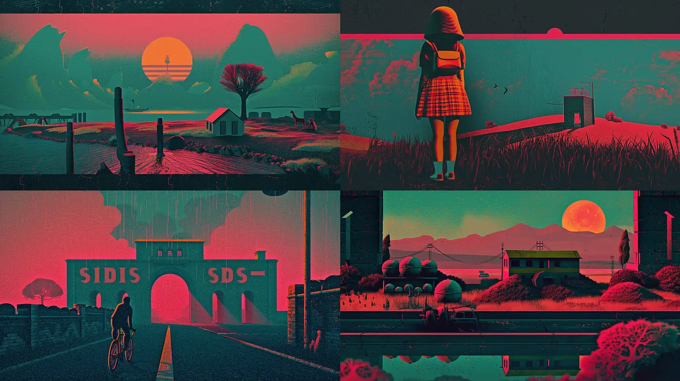 Ethereal Twilight Hues: A Retro-Synthetic Dreamscape Harmonizing Surrealism and Nostalgia - Midjourney sref style