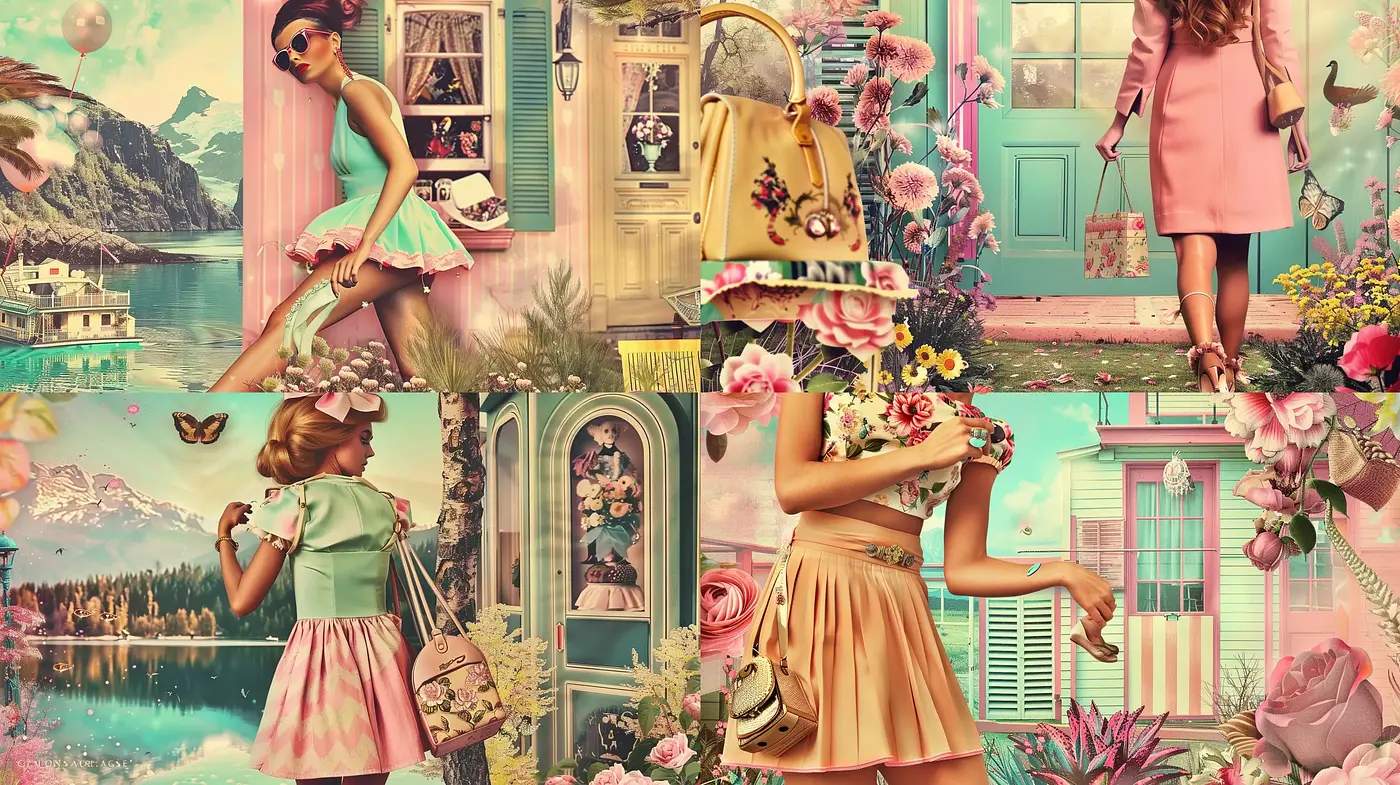 Retro Pastel Dreamscape with Floral and Landscape Fusion - Midjourney sref style