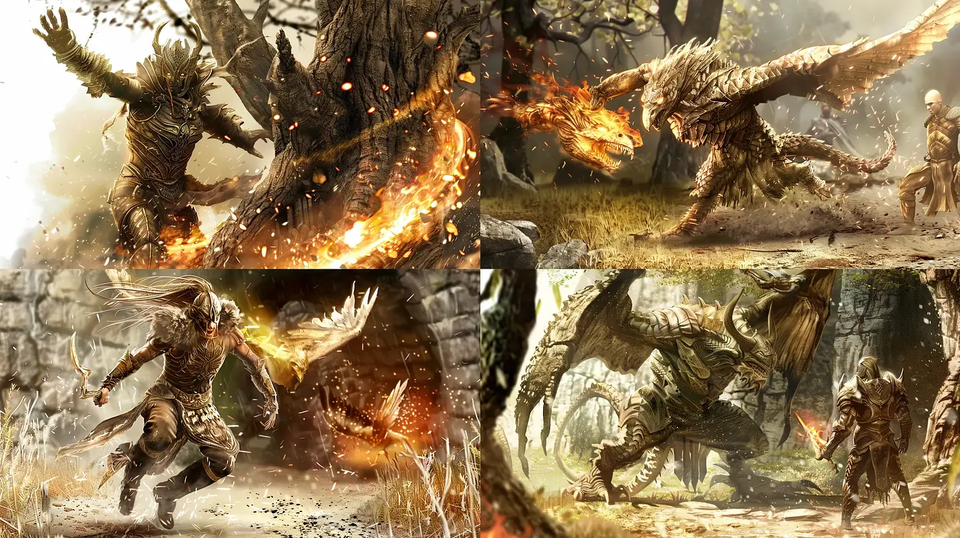 Epic Battle Renderings with a Mythical Radiance and Dynamic Brushwork - Midjourney sref style
