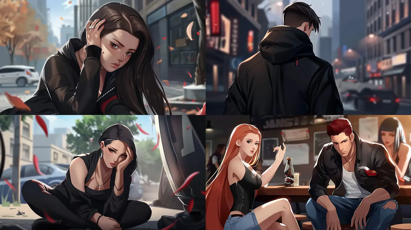 Contemporary Storyboard Vignettes with a Cinematic Anime Aesthetic - Midjourney sref style