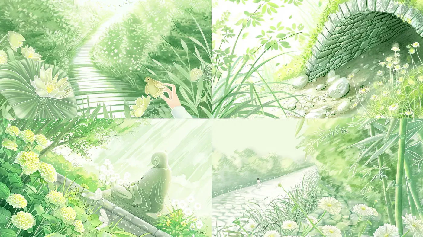 Harmonious Serenity in Green - A Study of Idyllic Nature Scenes - Midjourney sref style