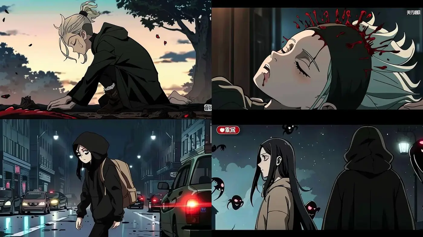 Emotive and Atmospheric Anime-Inspired Visuals with Dark Themes - Midjourney sref style