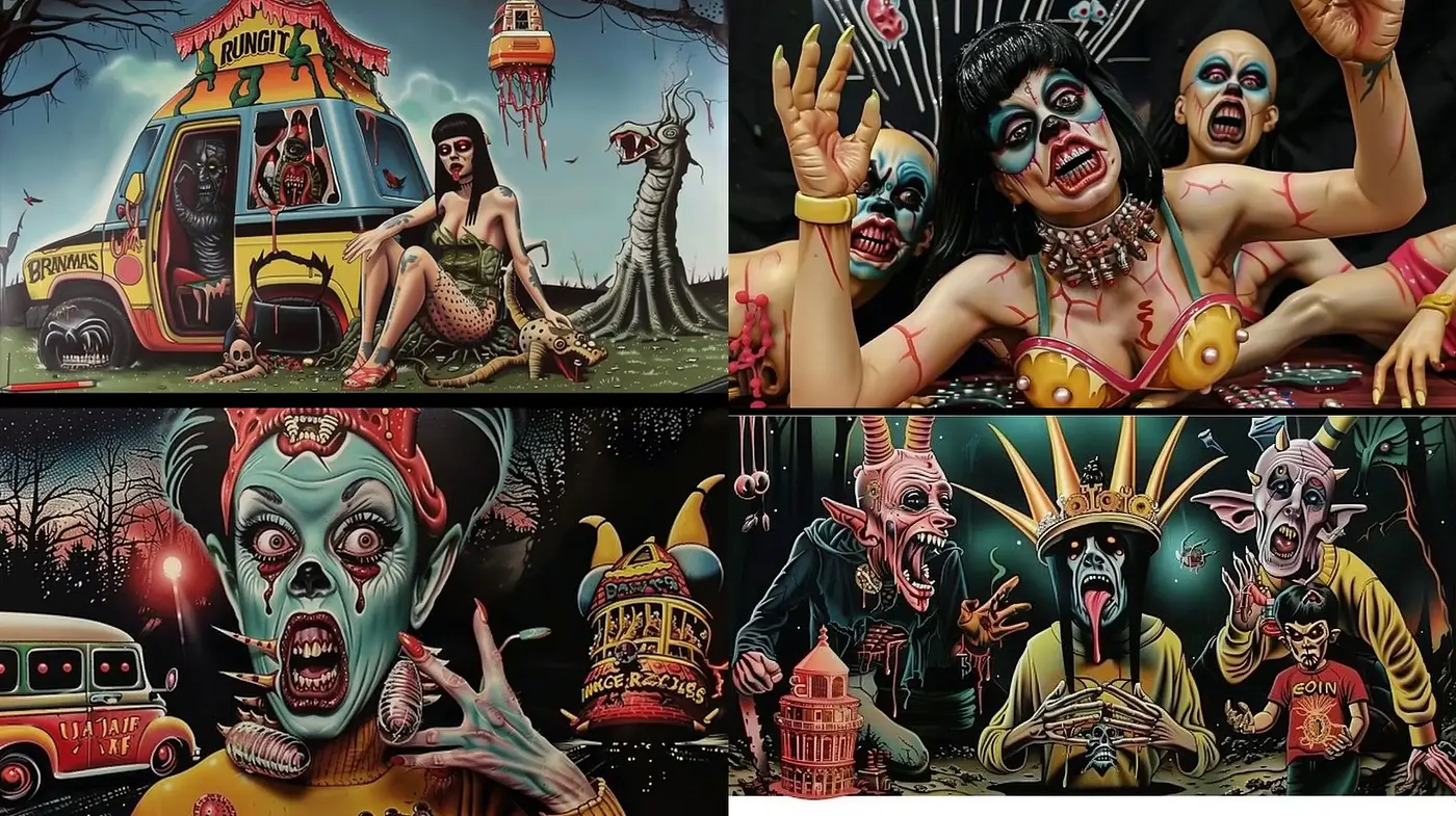 Surreal Macabre Melange with a Dark Fantasy Twist - Midjourney sref style