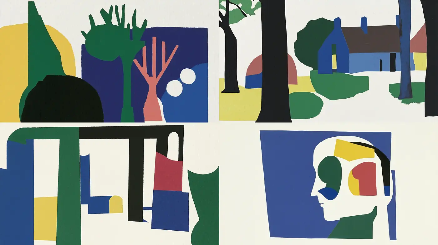 Geometric Abstraction with Playful Palette and Harmonious Forms - Midjourney sref style