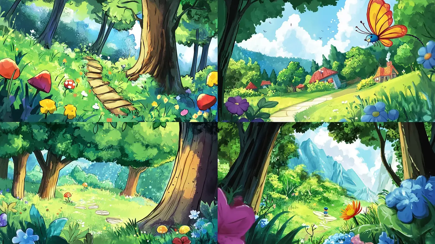 Enchanted Whimsical Forests: A Consistent Tale of Vibrant Nature and Storybook Charm - Midjourney sref style