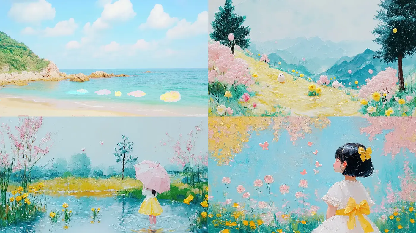 Ethereal Pastoral Impressions: A Dreamy Blend of Serenity and Whimsy - Midjourney sref style