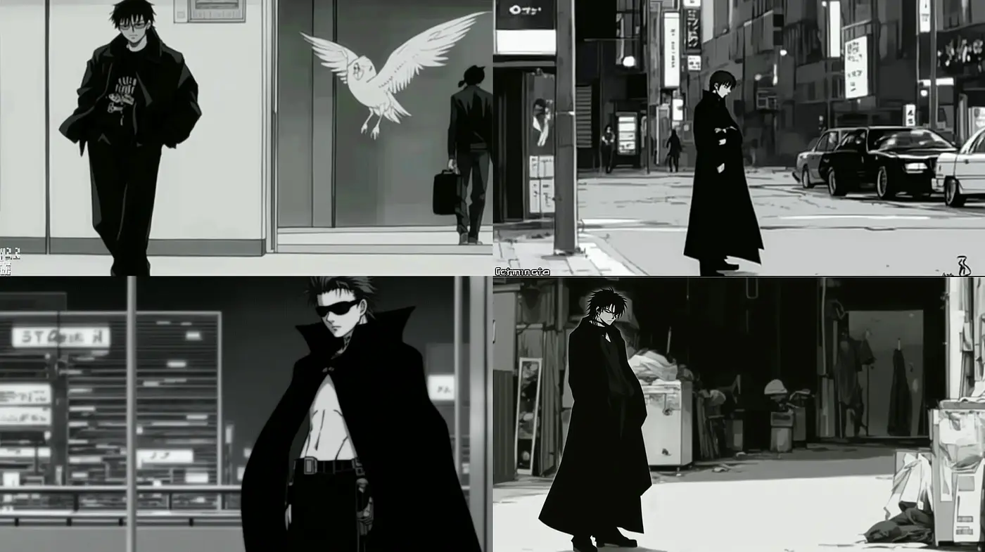 Monochromatic Urban Elegance with a Hint of Anime Essence - Midjourney sref style