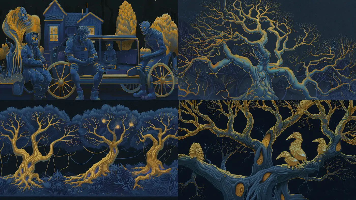 Twilight Arbor: A Fusion of Nocturnal Mystery and Enchanted Nature - Midjourney sref style