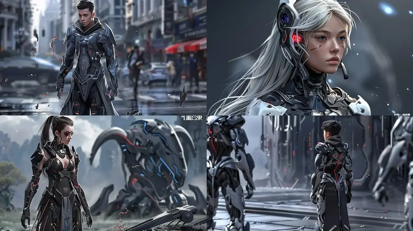 Futuristic Cybernetic Elegance in Monochromatic Harmony - Midjourney sref style
