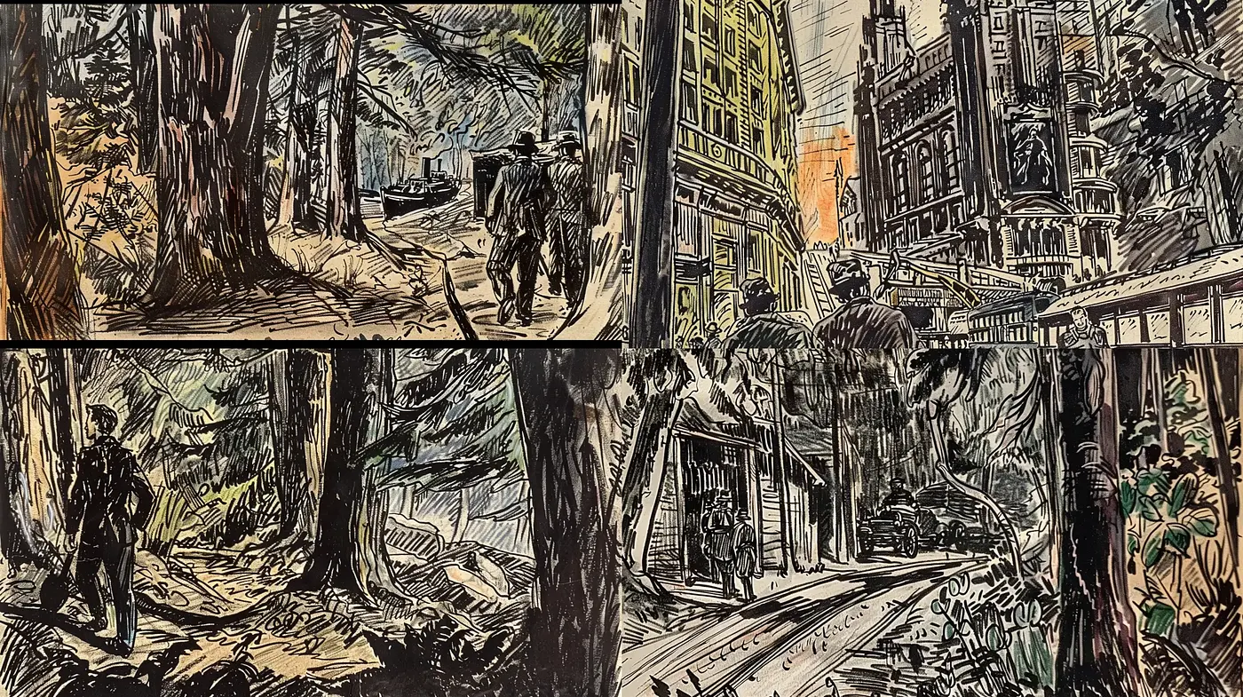 Dynamic Brushstroke Urban and Natural Scenes - Midjourney sref style