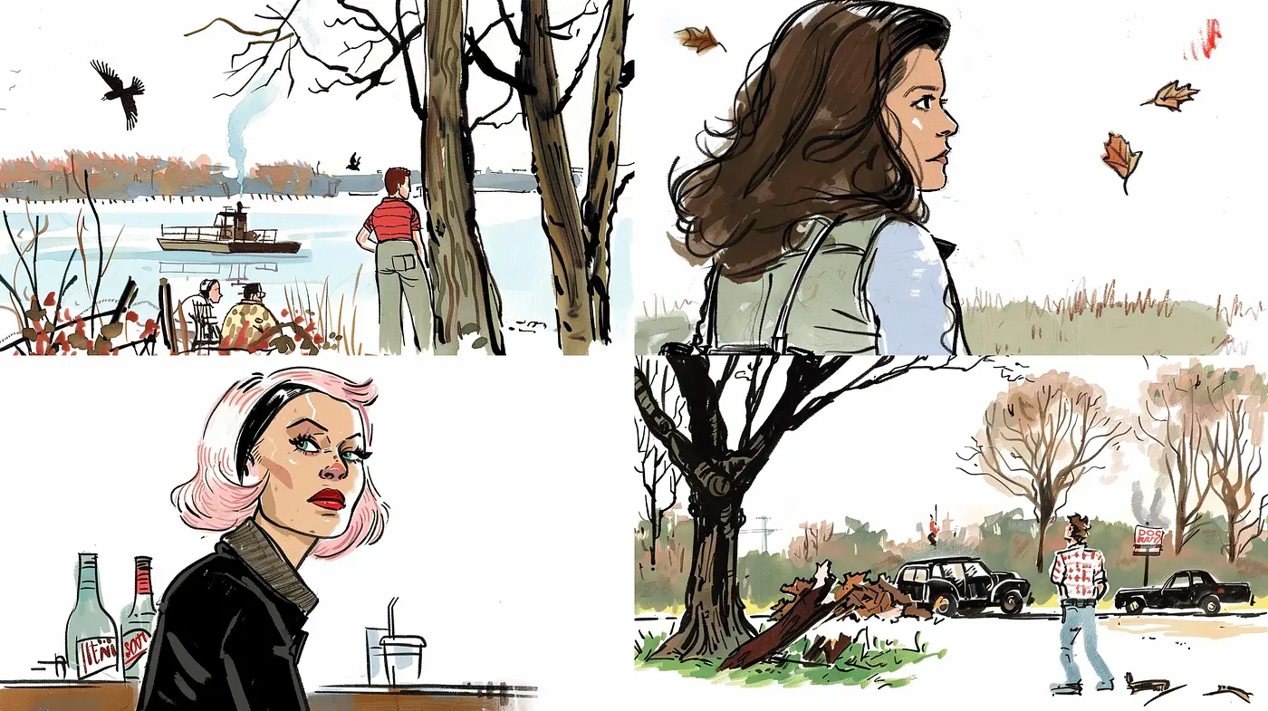 Evocative Ink-Washed Nostalgia: A Cohesive Exploration of Stylized Moods and Hues - Midjourney sref style