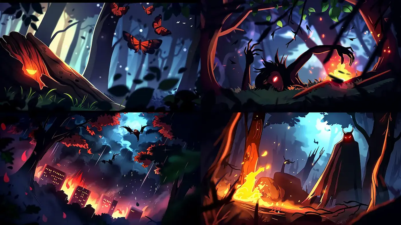 Stylized Dark Fantasy Landscapes with Vibrant Elements - Midjourney sref style