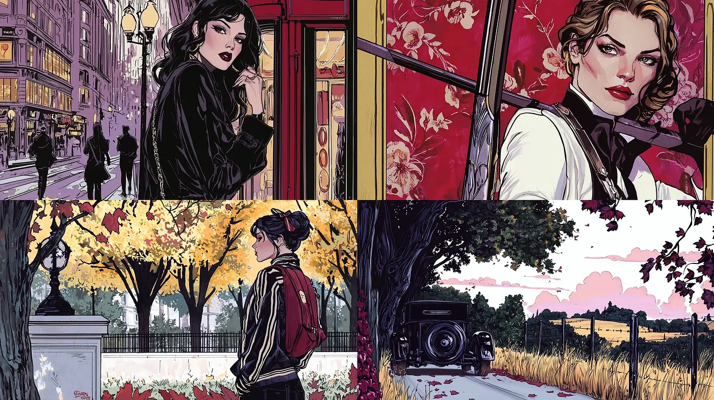 Autumnal Elegance in Evocative Comic Book Realism - Midjourney sref style