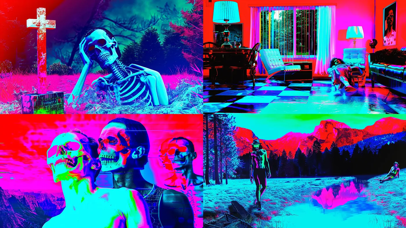 Synthetic Neon Dreamscape: A Vivid Fusion of Surrealism and Digital Art - Midjourney sref style