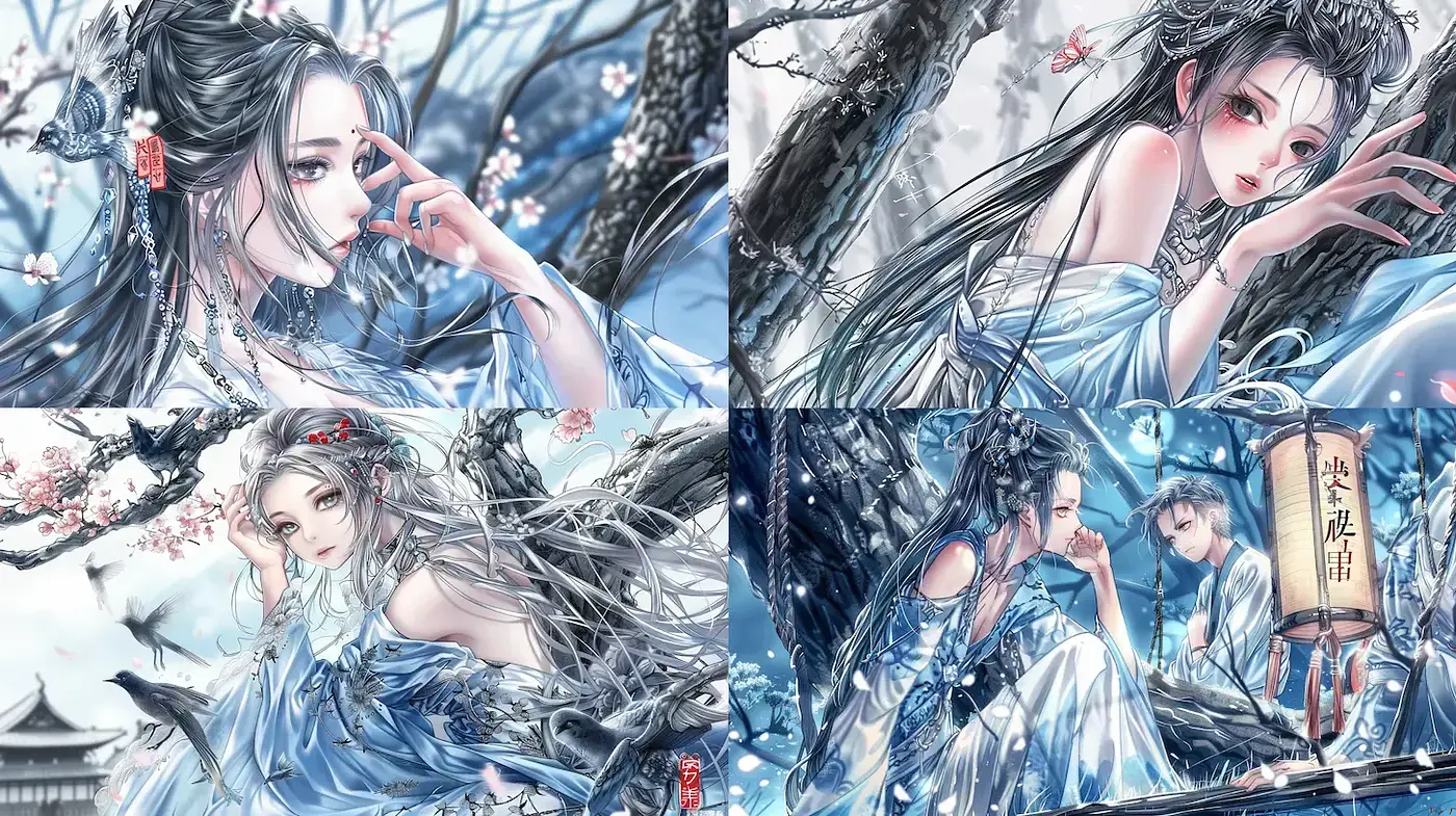 Elegant and ethereal depiction of serene beauty within nature - Midjourney sref style