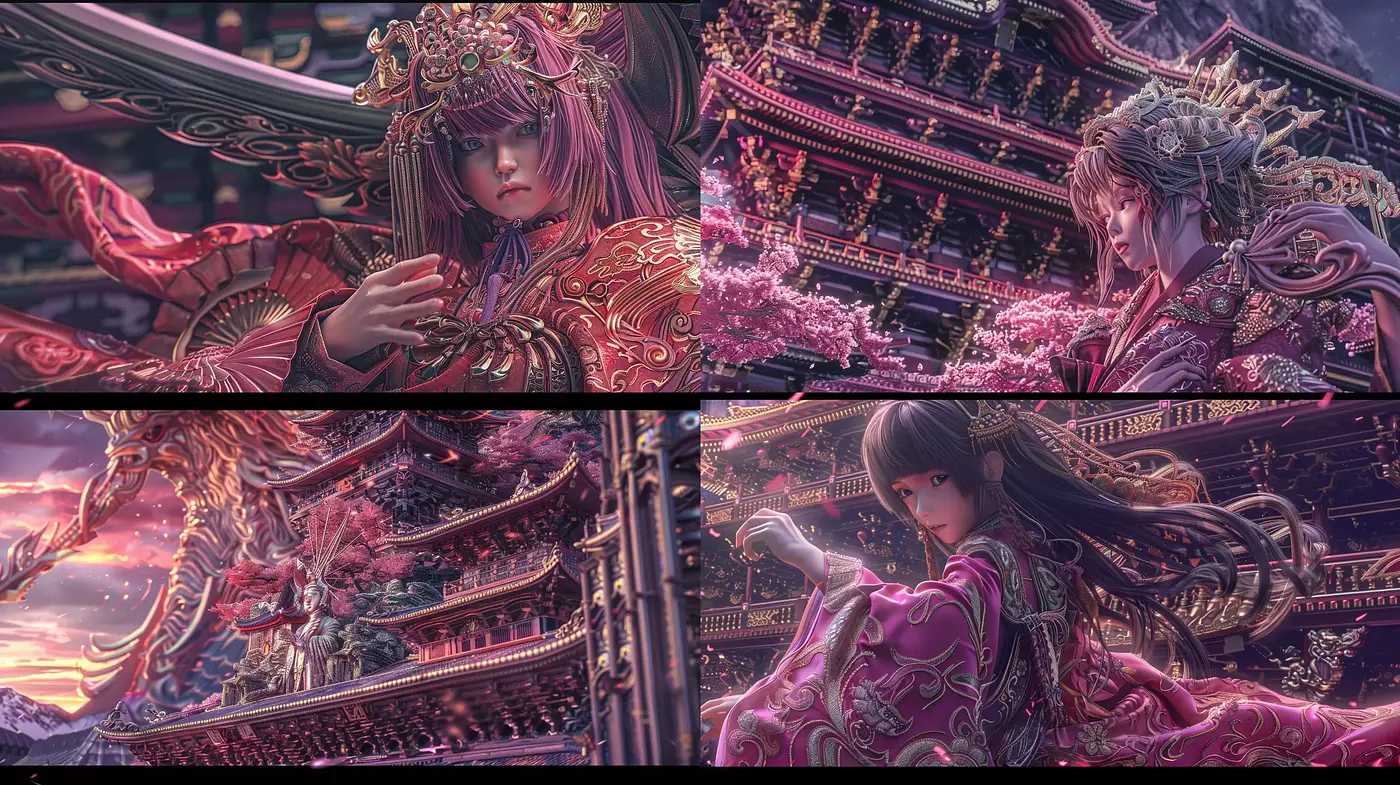 Ethereal Twilight in Stylized Mythical Orient - Midjourney sref style