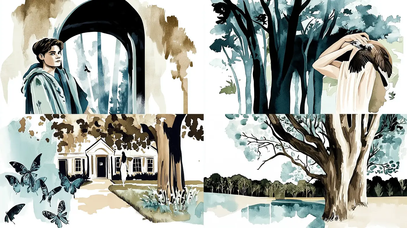 Serene Watercolor Vignettes with Pastoral Elegance - Midjourney sref style