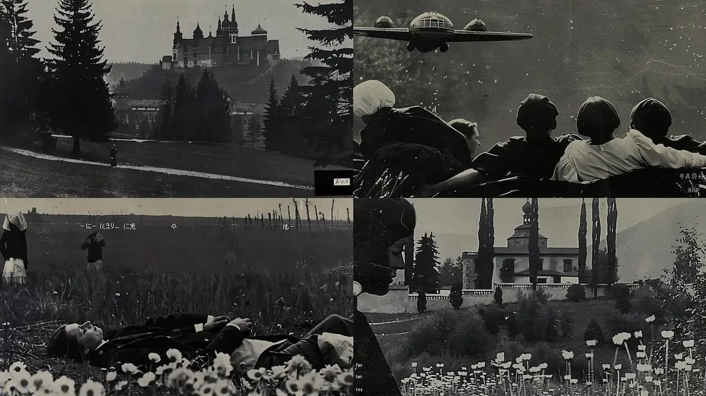 Nostalgic, somber yet striking monochromatic landscapes with a documentary vibe - Midjourney sref style