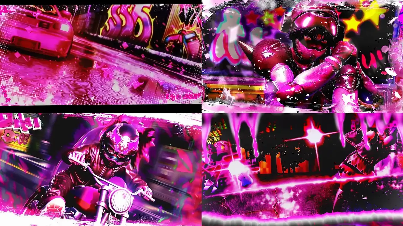 Futuristic and dynamic cyberpunk-inspired aesthetic with neon vibrancy - Midjourney sref style