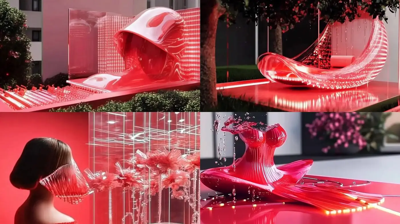 Futuristic Elegance in Monochromatic Crimson - Midjourney sref style