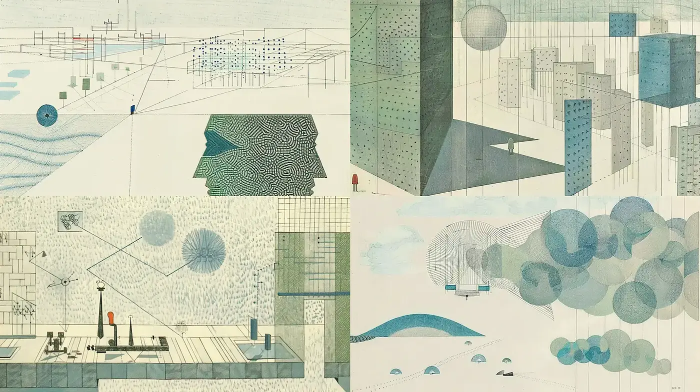 Modern Abstract Geometric Illustrations with Vintage Influence - Midjourney sref style