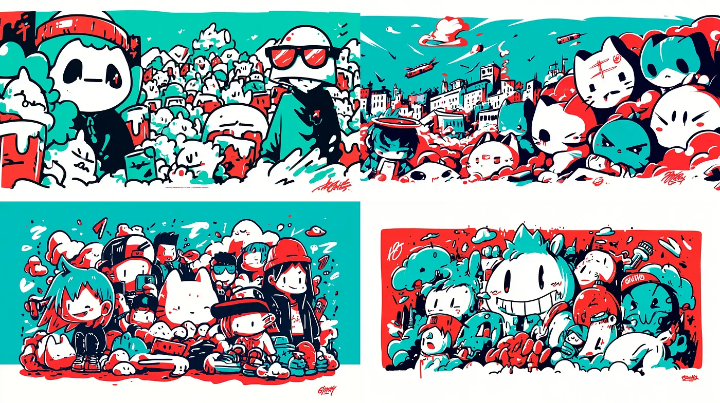 Playful and whimsical illustration with a vibrant color palette - Midjourney sref style