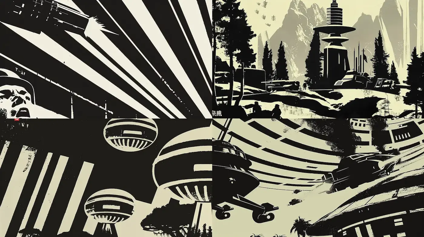 Futuristic Retro Aesthetic with a Bold Contrast - Midjourney sref style
