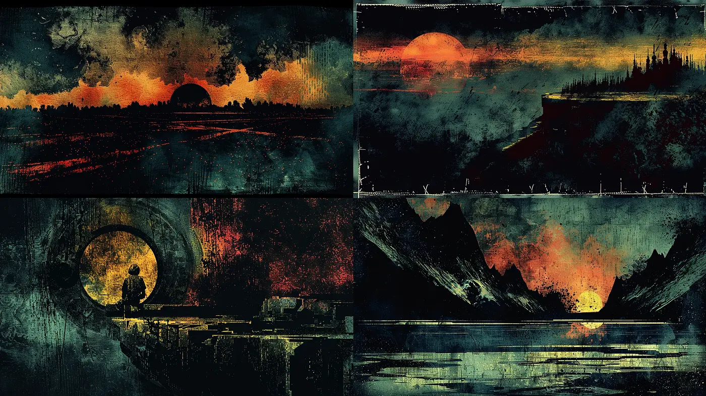 Ethereal Dusk: A Fusion of Abstract Expressionism and Digital Art - Midjourney sref style