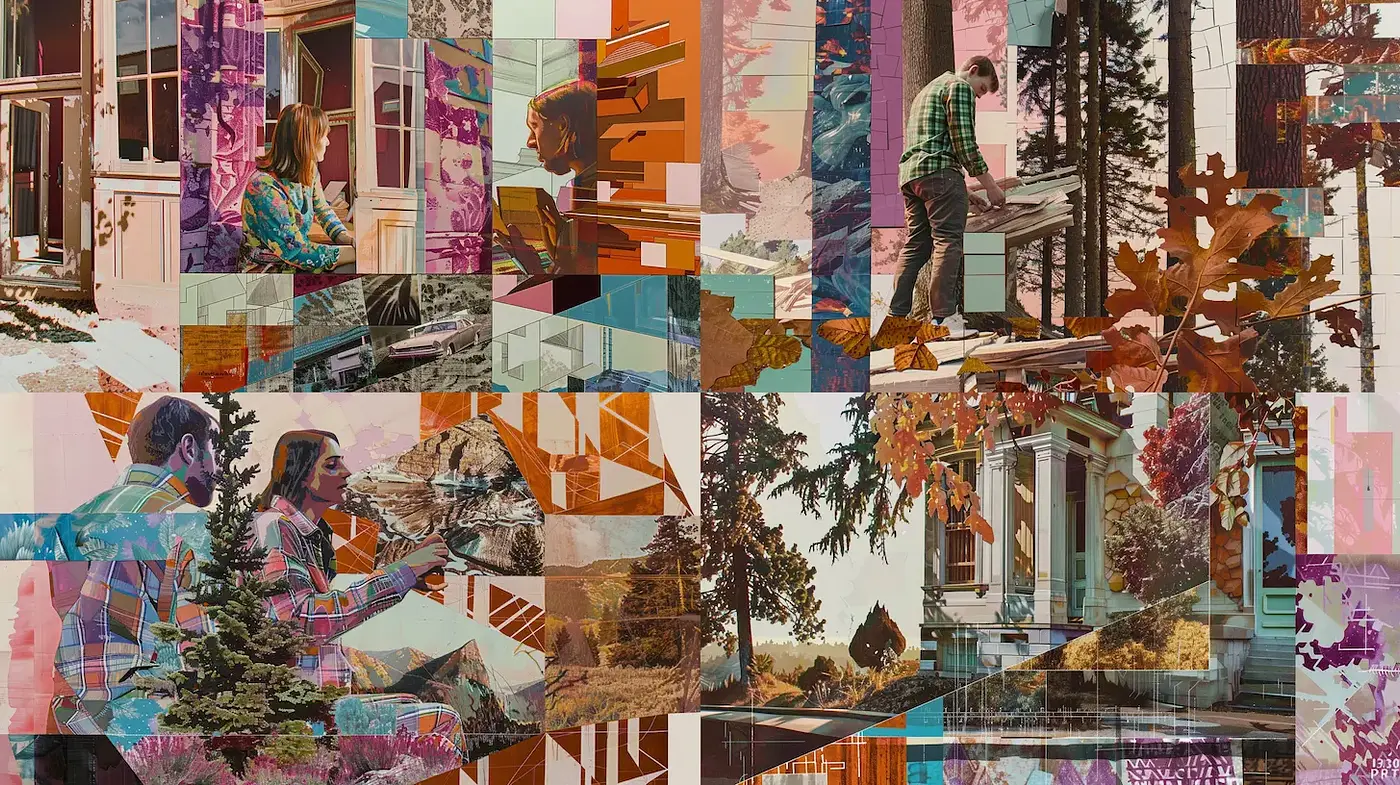 Vibrant Collage of Nostalgia and Geometry with Strong Textural Elements - Midjourney sref style