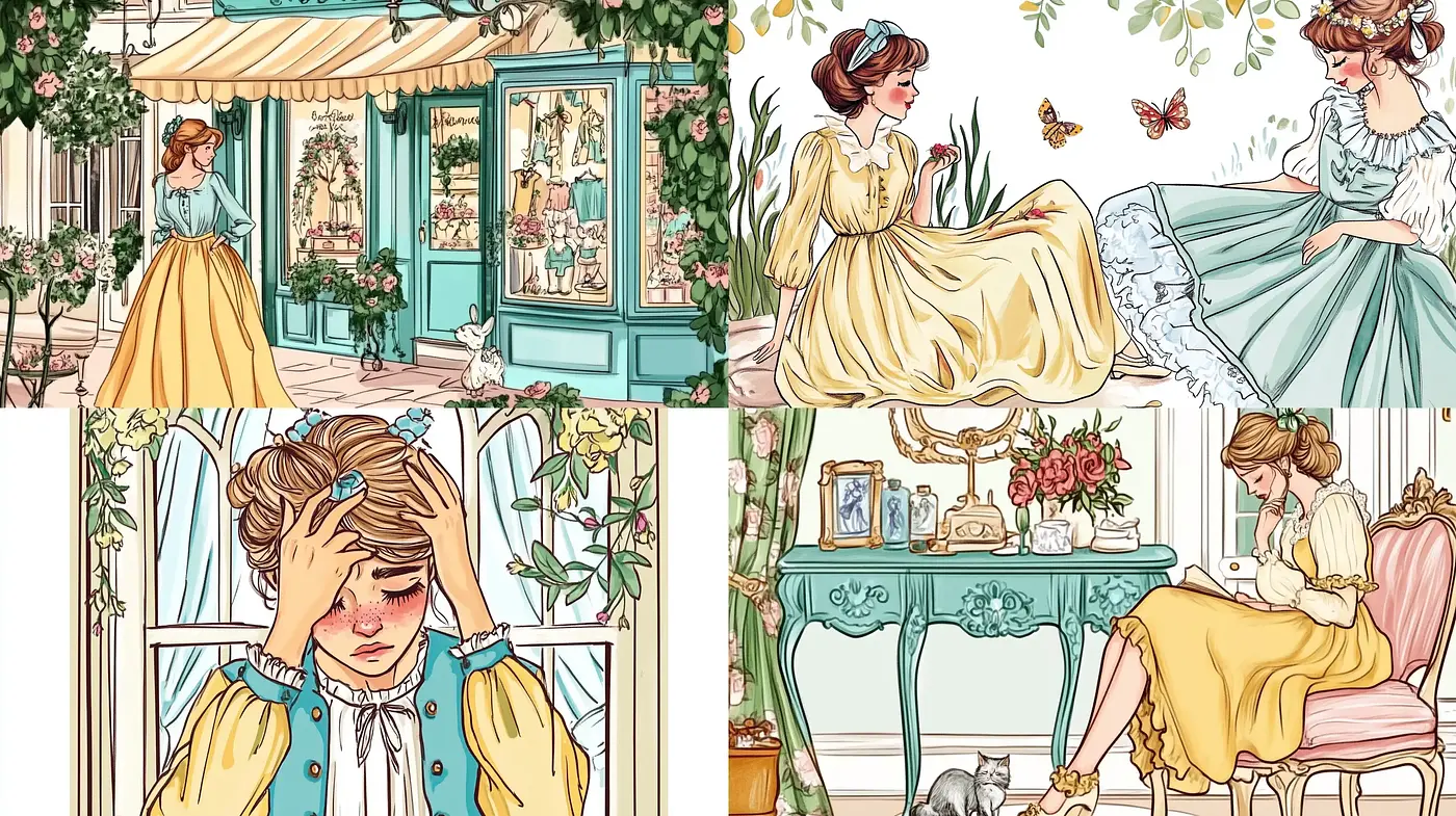 Whimsical Pastoral Elegance in a Blushed Illustrative Style - Midjourney sref style