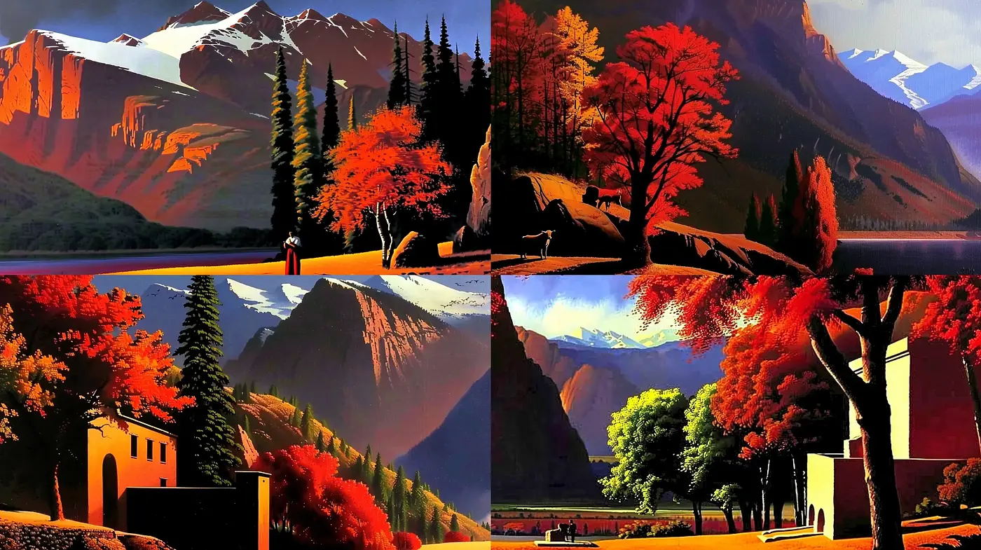 Autumnal Elegance in Stylized Landscape Artistry - Midjourney sref style