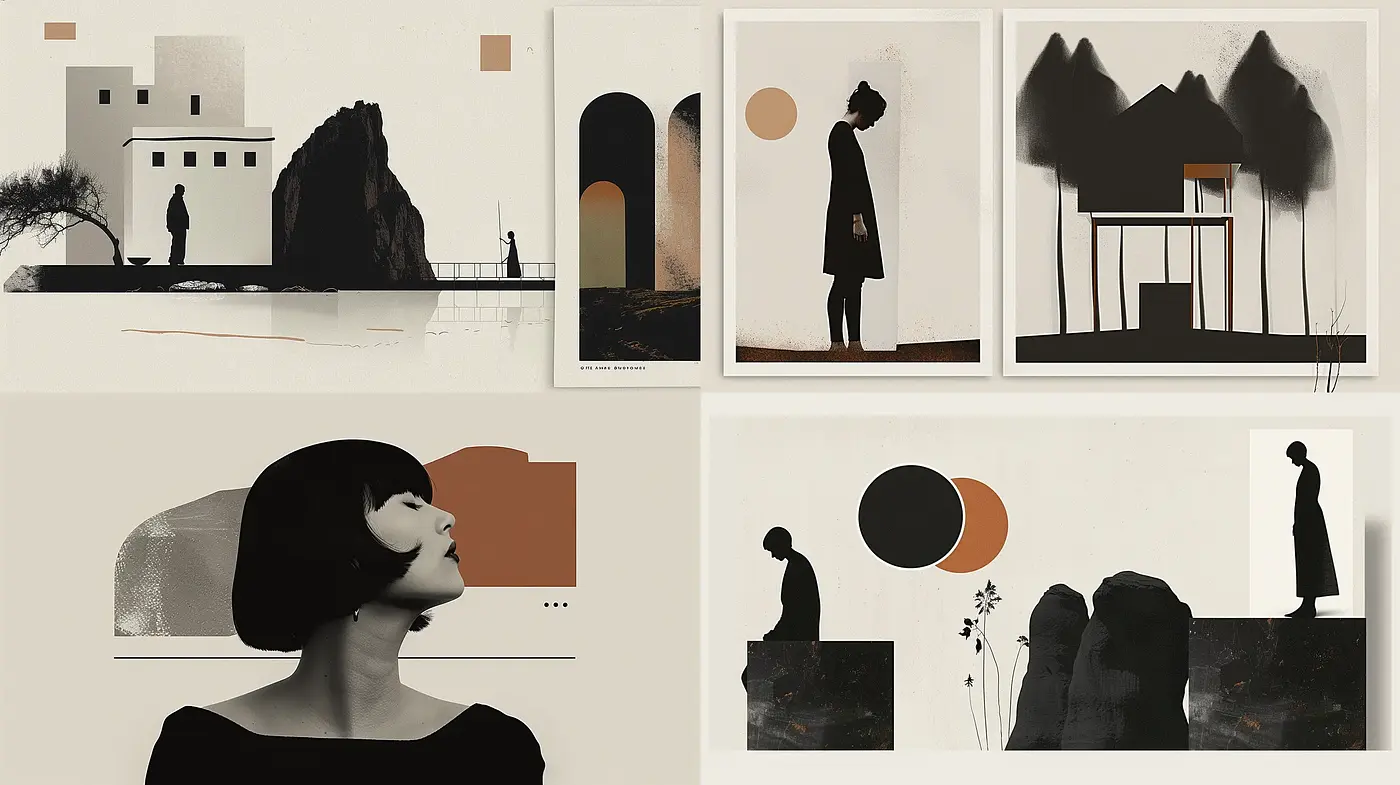 Abstract Minimalism with Monochromatic Tones and Geometric Harmony - Midjourney sref style