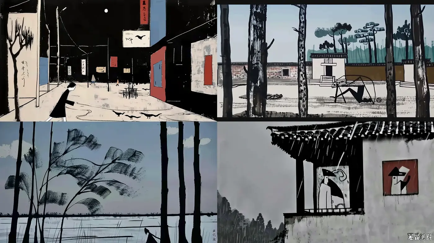 Stylized Ink Wash Essence with East Asian Aesthetic - Midjourney sref style