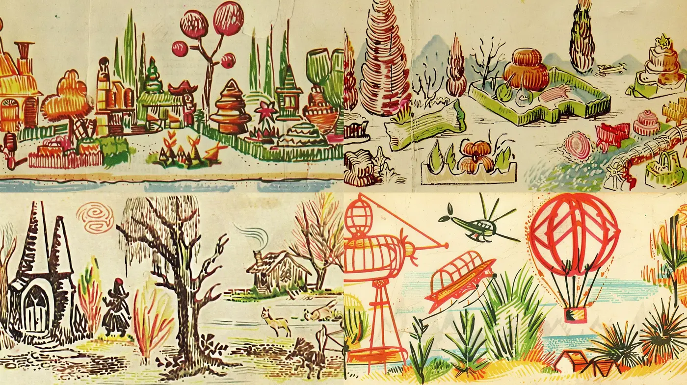 Eclectic Retro-Futuristic Fantasy Panoramas - Midjourney sref style