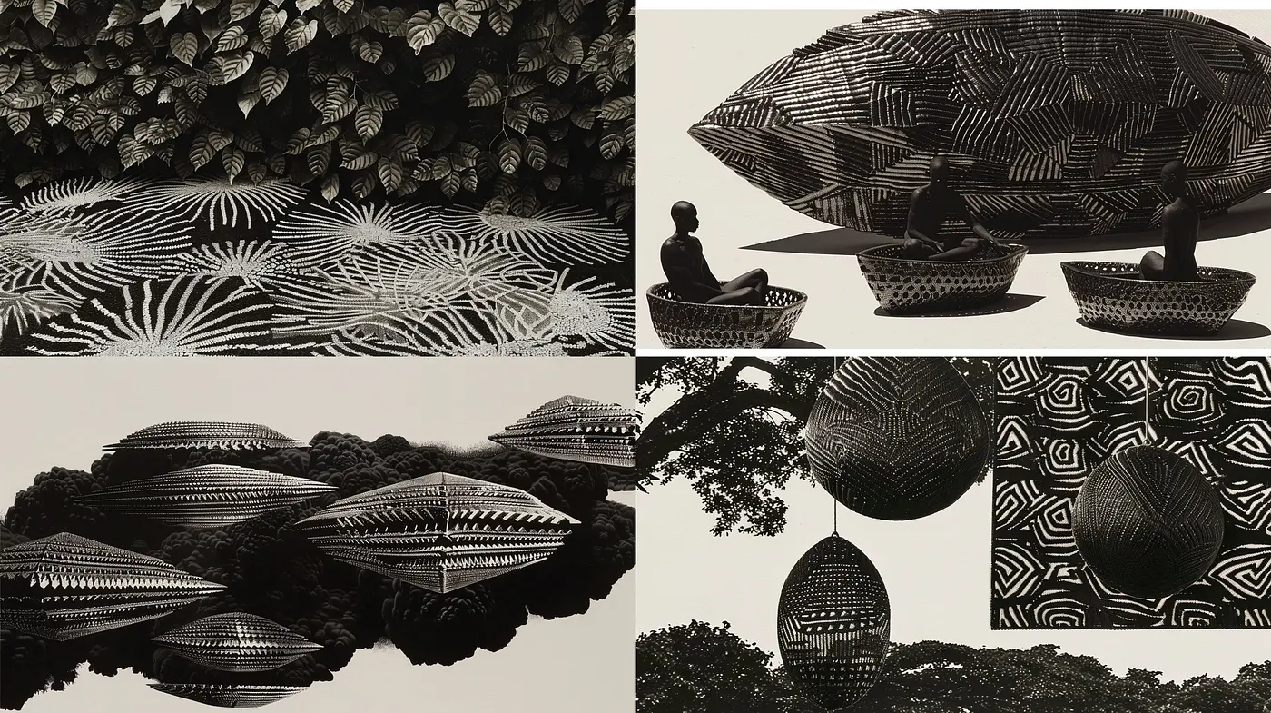Monochromatic Symmetry and Pattern Fusion with Ethereal Overtones - Midjourney sref style