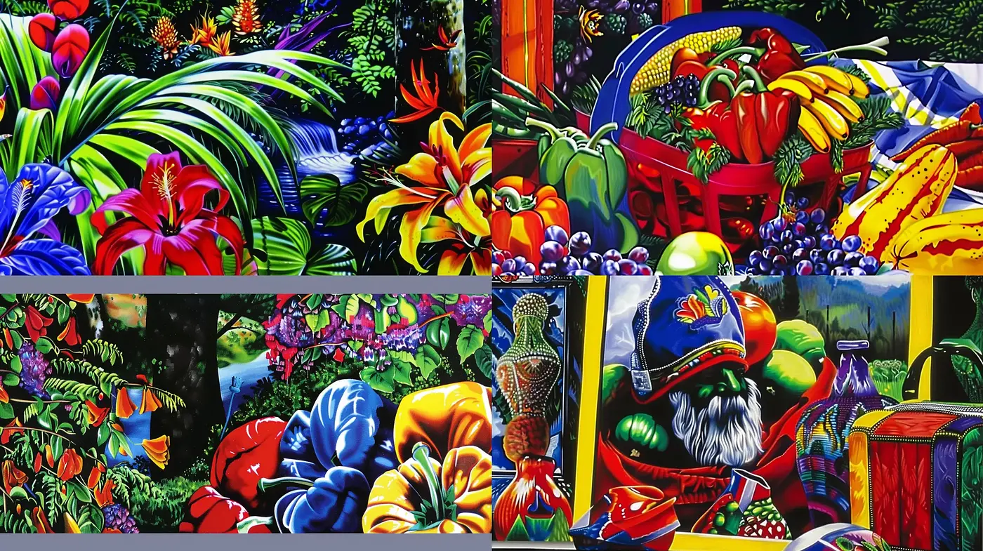 Lush Hyper-Realistic Garden of Colors - Midjourney sref style
