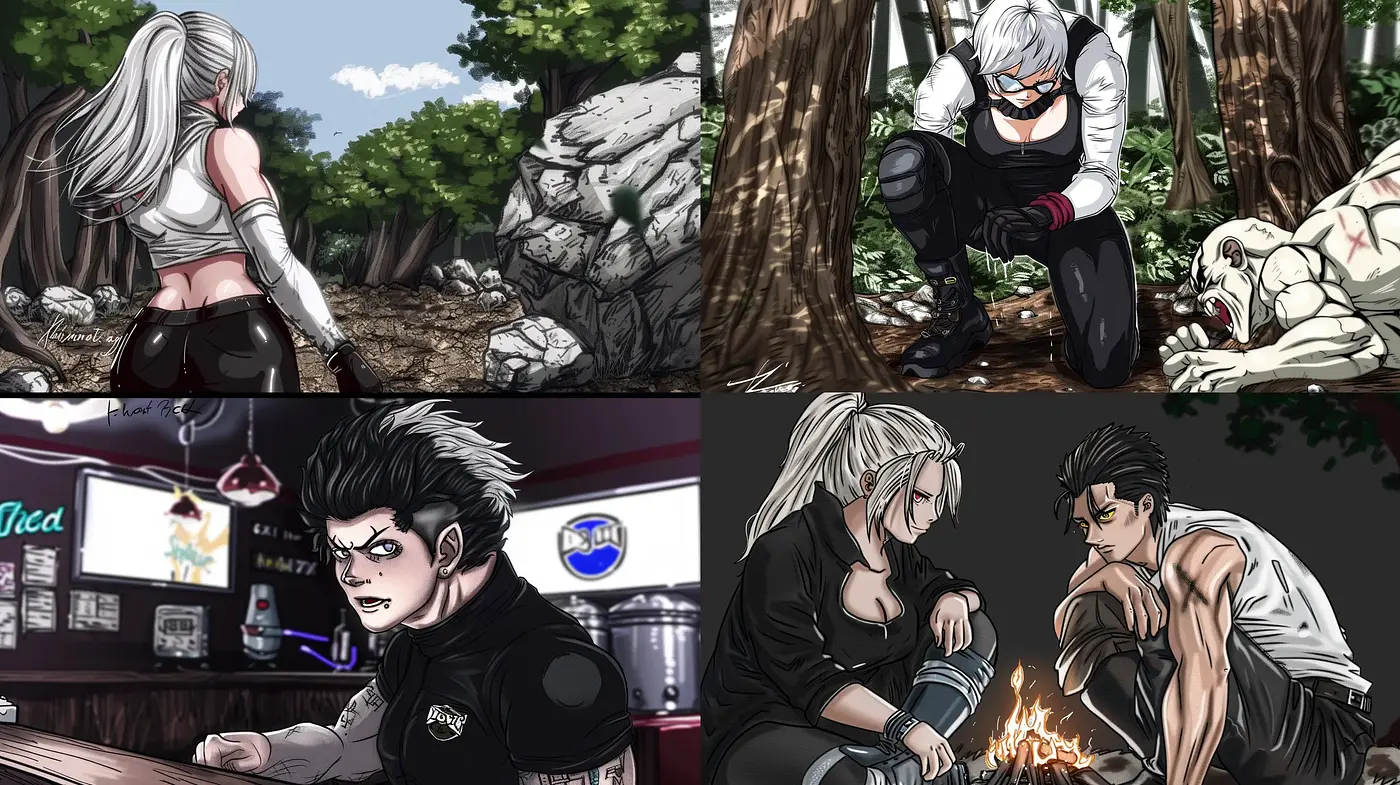 Dynamic Anime-Inspired Artistic Fusion with a Gritty Edge - Midjourney sref style