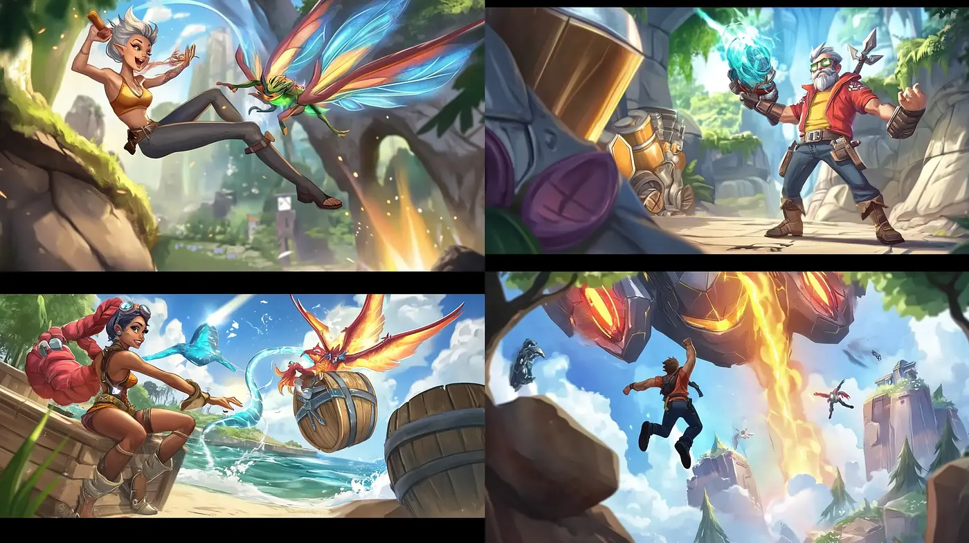 Energetic Adventure in Stylized Fantasy Illustration - Midjourney sref style
