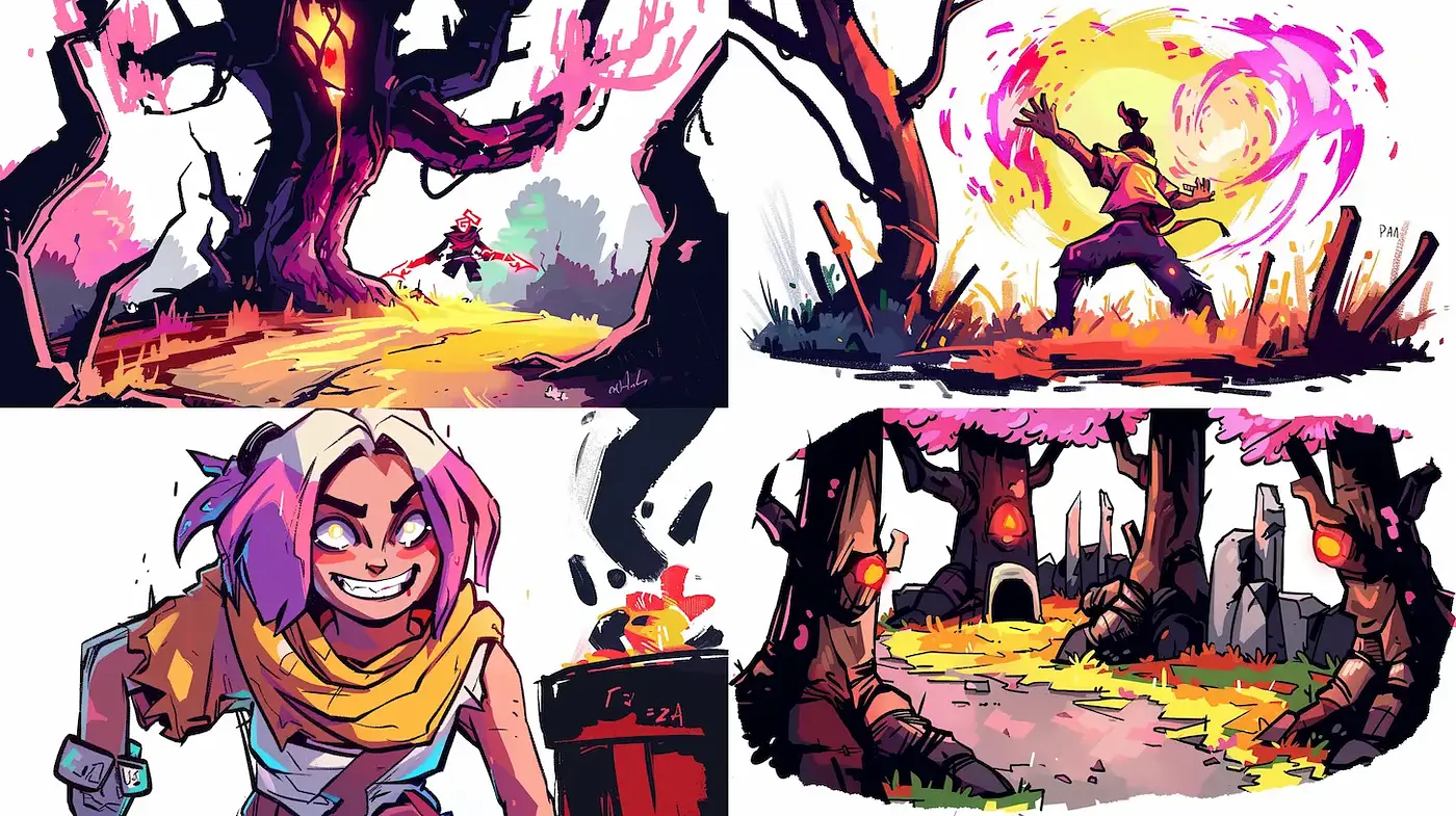 Vibrant and Whimsical Fantasy Art with Cartoonish Elements - Midjourney sref style