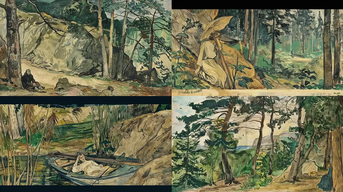 Consistent Arboreal Elegance: Nature in Strokes of Early 20th Century Impressionism - Midjourney sref style