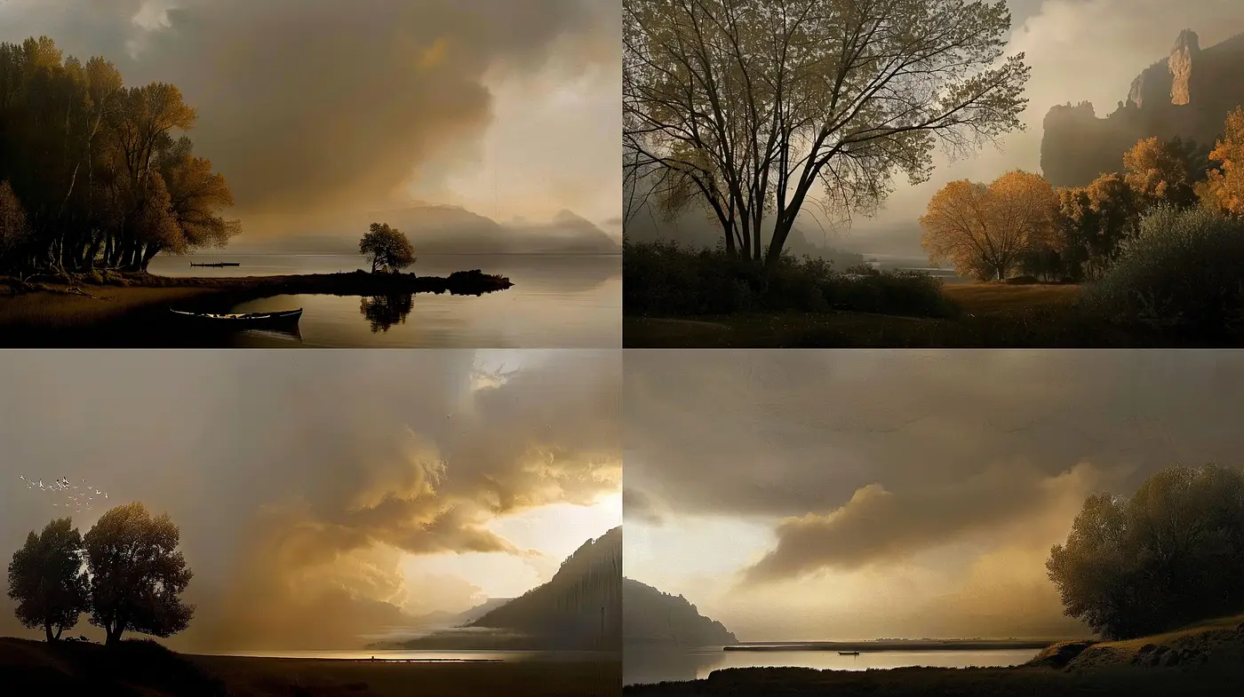 Ethereal Twilight Landscapes with Warm Sepia Overtones - Midjourney sref style
