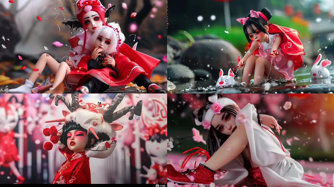 Whimsical Anime-Inspired Digital Art with a Vivid Red and Soft Pink Palette - Midjourney sref style