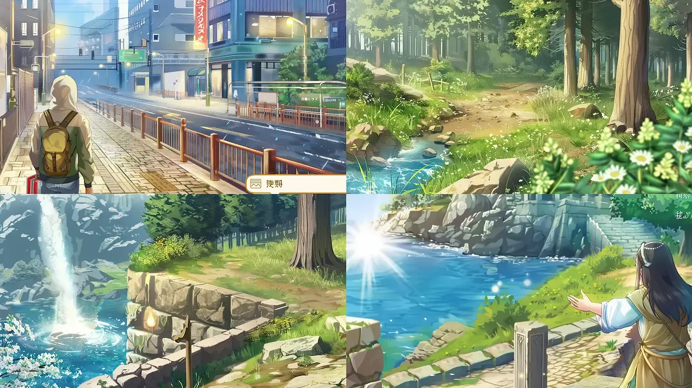 Serene Landscapes with Urban Elements in an Idyllic Style - Midjourney sref style